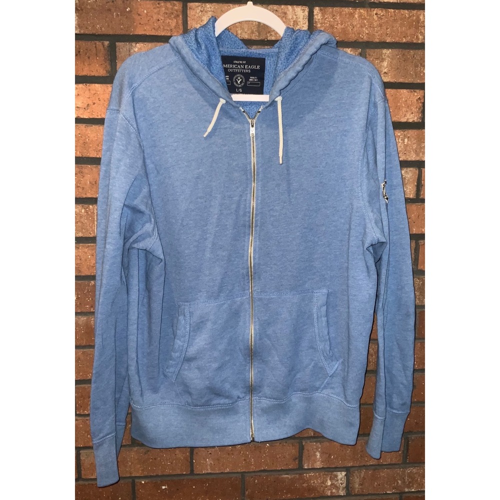 American Eagle Outfitters Mens‎ Athletic Fit Full Zip Hoodie Heather Blue L